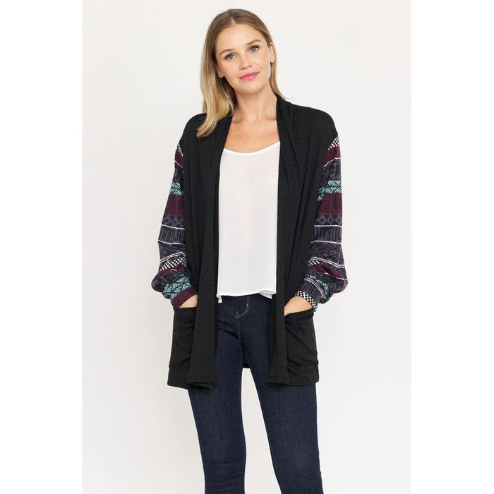 Bishop Sleeve Open Cardigan With Pockets