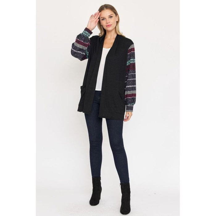 Bishop Sleeve Open Cardigan With Pockets