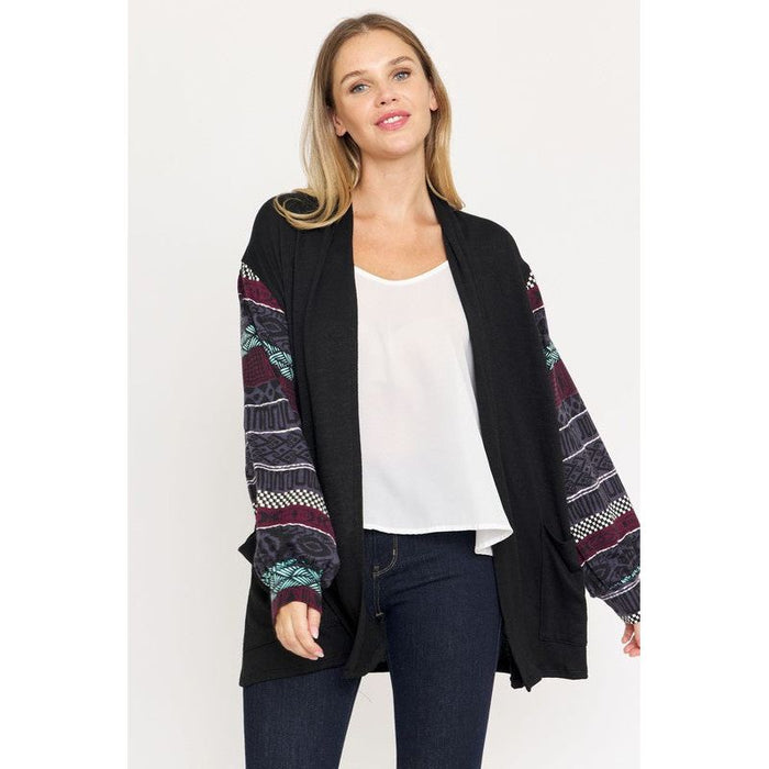 Bishop Sleeve Open Cardigan With Pockets