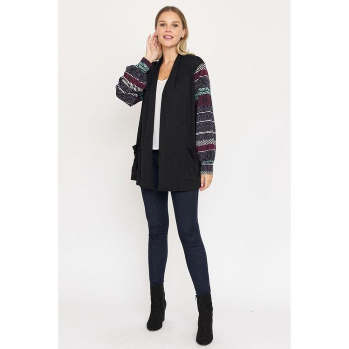 Bishop Sleeve Open Cardigan With Pockets