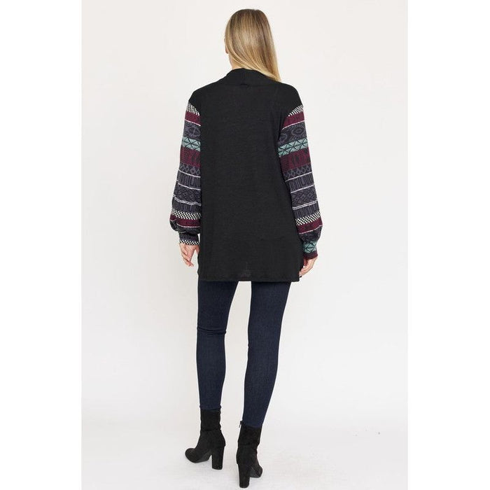 Bishop Sleeve Open Cardigan With Pockets