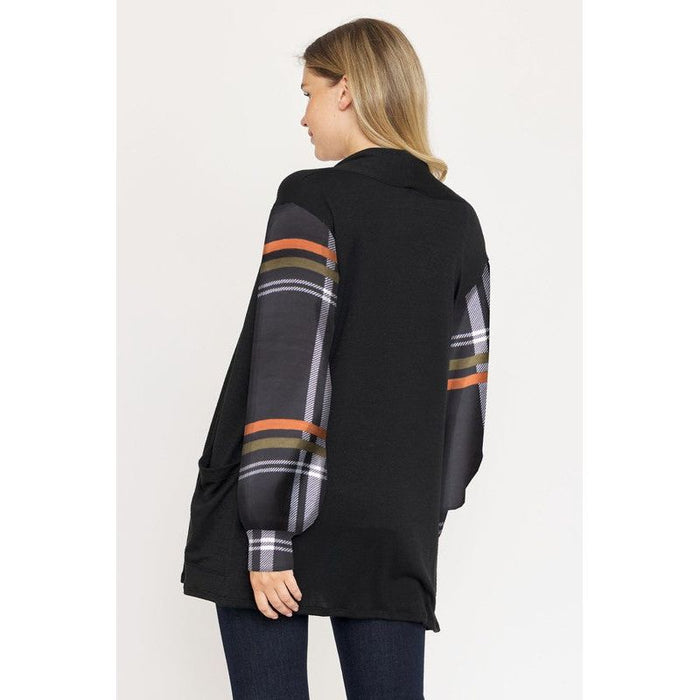 Bishop Sleeve Open Cardigan With Pockets