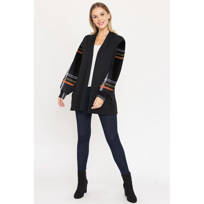 Bishop Sleeve Open Cardigan With Pockets