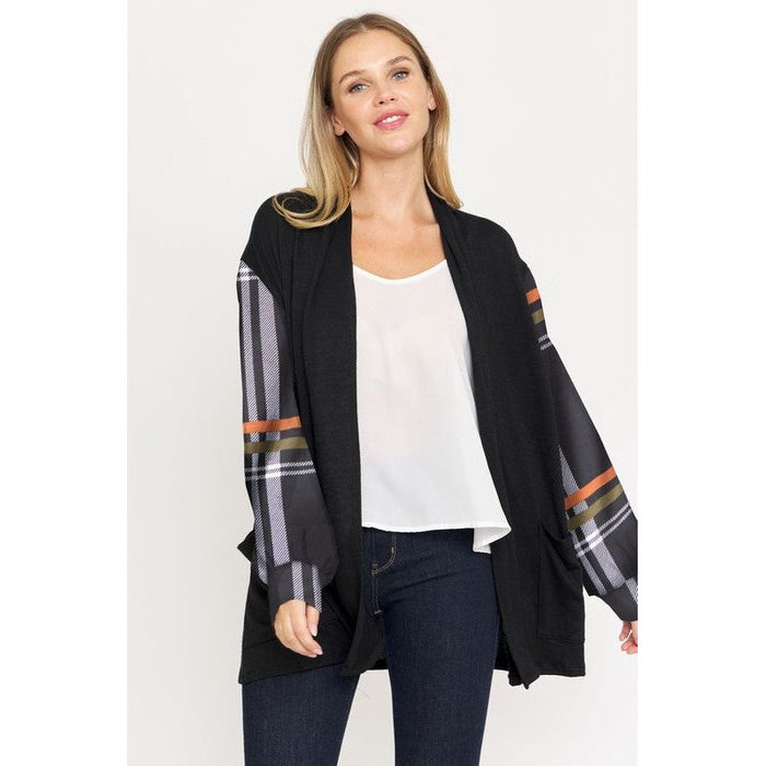 Bishop Sleeve Open Cardigan With Pockets