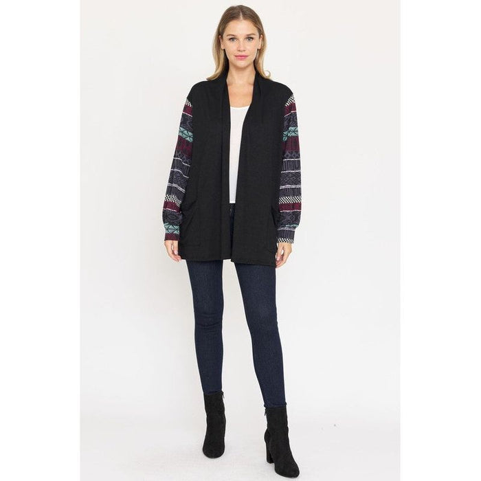 Bishop Sleeve Open Cardigan With Pockets