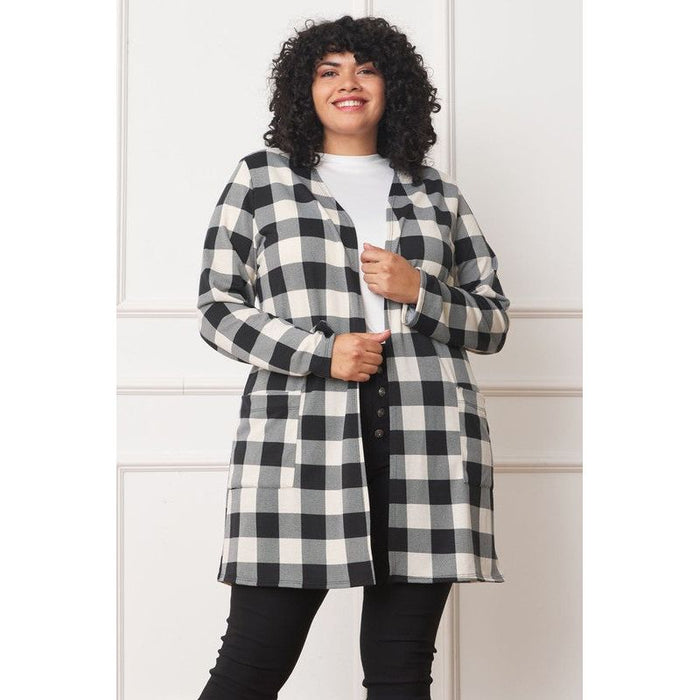 Long Buffalo Plaid Open Cardigan