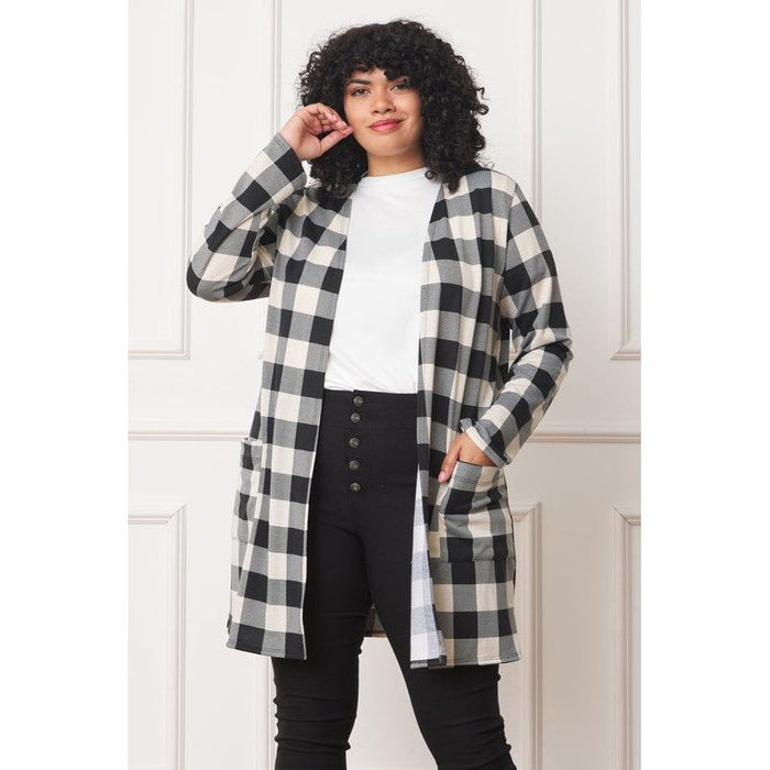 Long Buffalo Plaid Open Cardigan