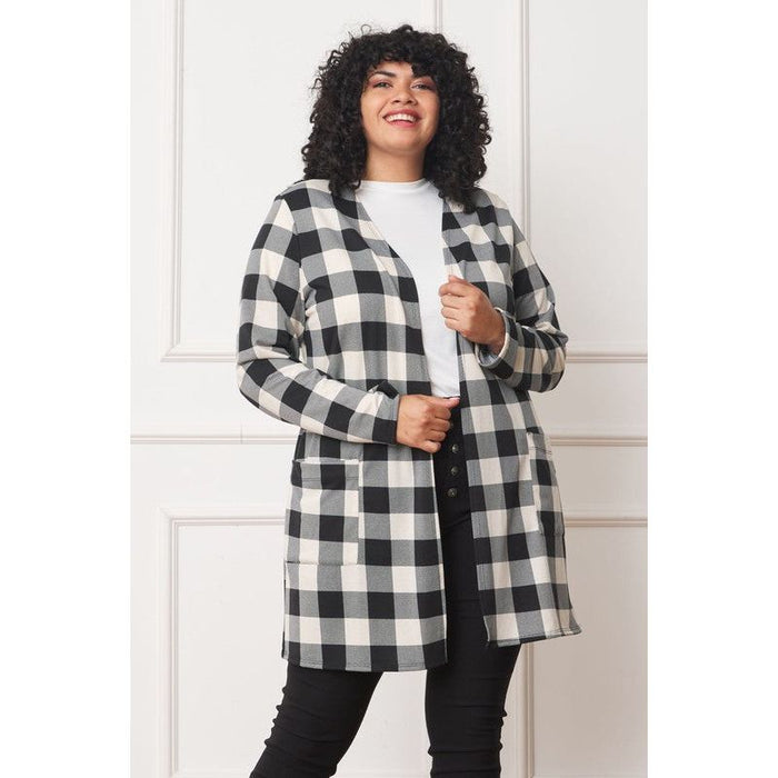 Long Buffalo Plaid Open Cardigan