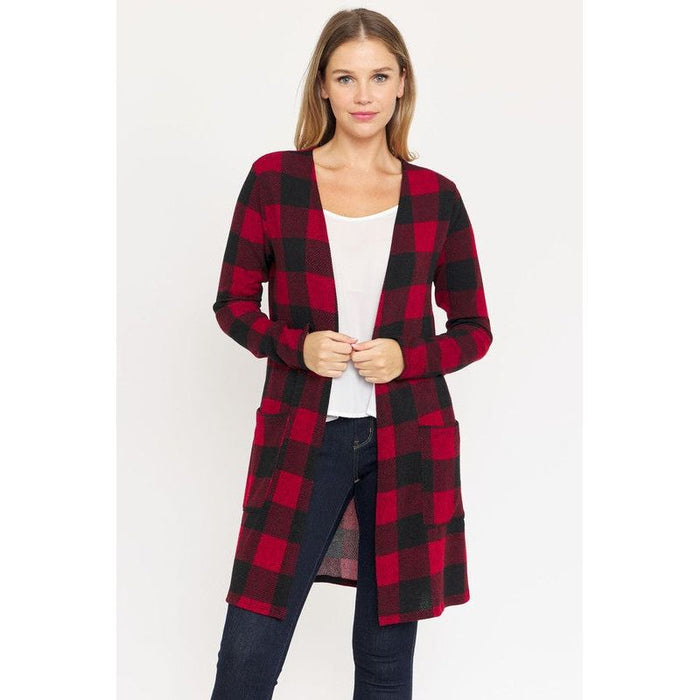 Long Buffalo Plaid Open Cardigan