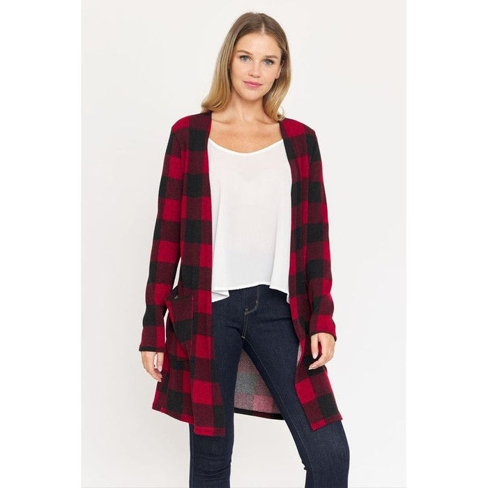 Long Buffalo Plaid Open Cardigan