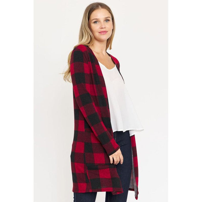 Long Buffalo Plaid Open Cardigan