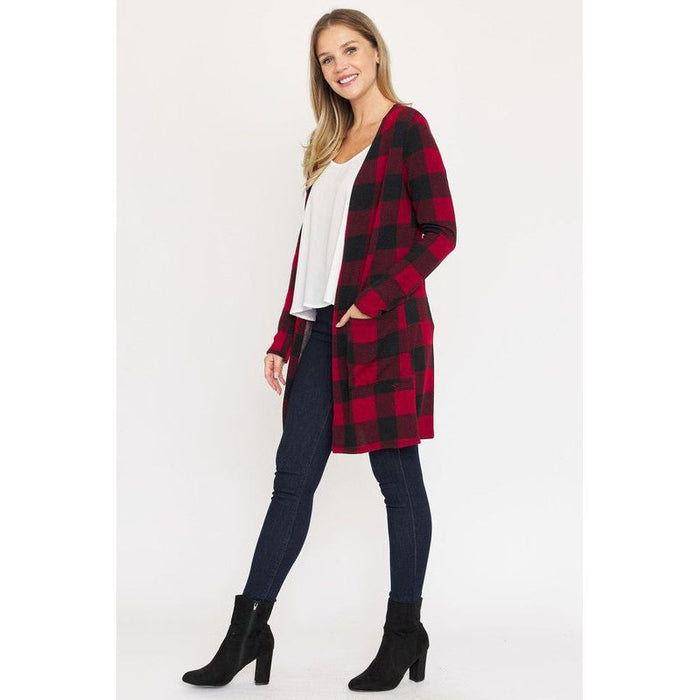 Long Buffalo Plaid Open Cardigan