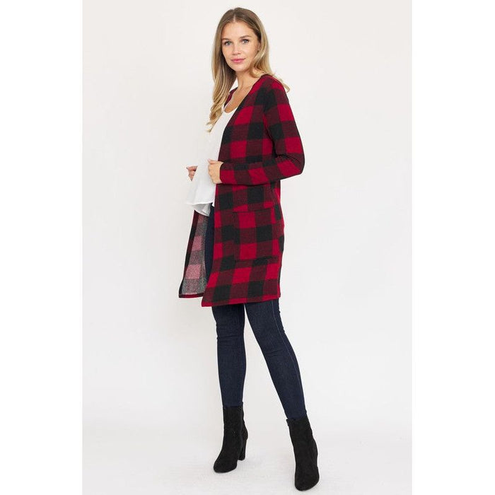 Long Buffalo Plaid Open Cardigan