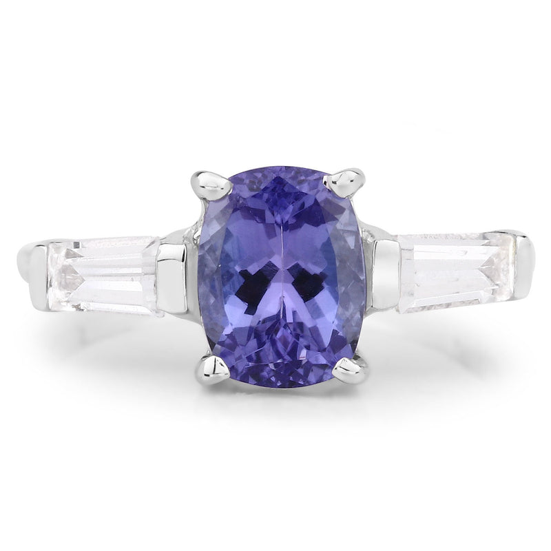 Bids.com 2.00 Carat Genuine Tanzanite and White Topaz .925 Sterling Silver Ring Rings
