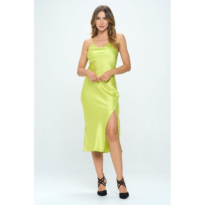 Satin Bias Slip Dress with Slit