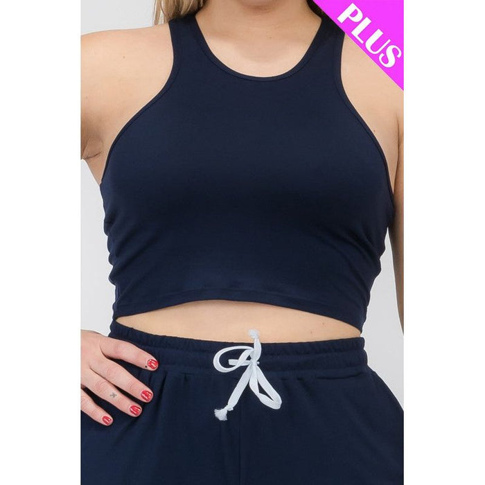 Plus Size Crop Tank Top & Ruched Pants Set