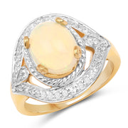 Bids.com 14K Yellow Gold Plated 1.88 Carat Genuine Ethiopian Opal and White Topaz .925 Sterling Silver Ring Rings