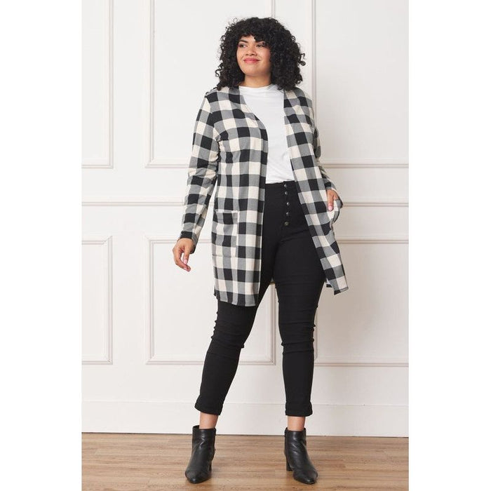 Long Buffalo Plaid Open Cardigan