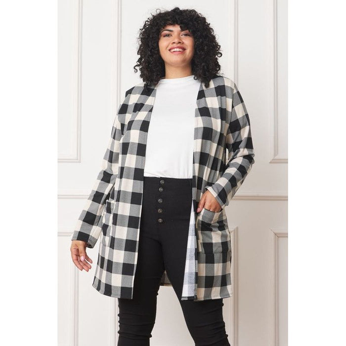 Long Buffalo Plaid Open Cardigan