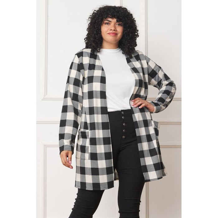 Long Buffalo Plaid Open Cardigan