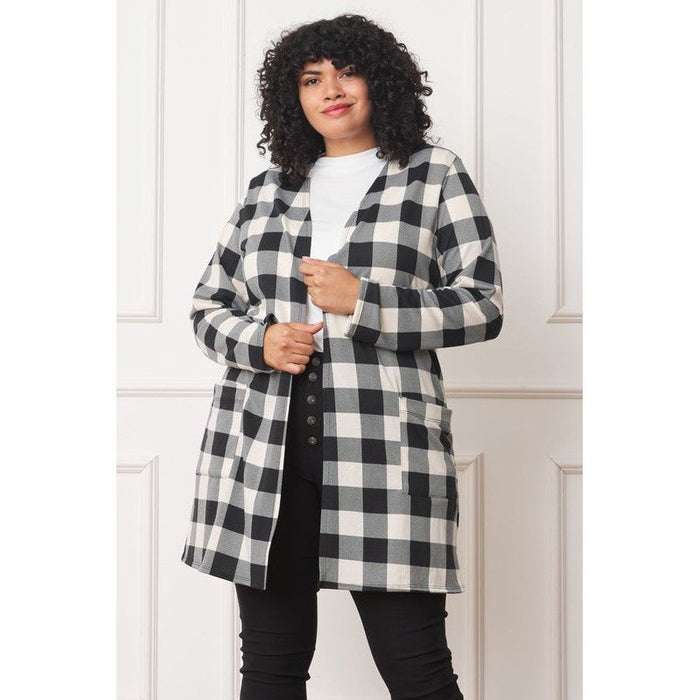 Long Buffalo Plaid Open Cardigan