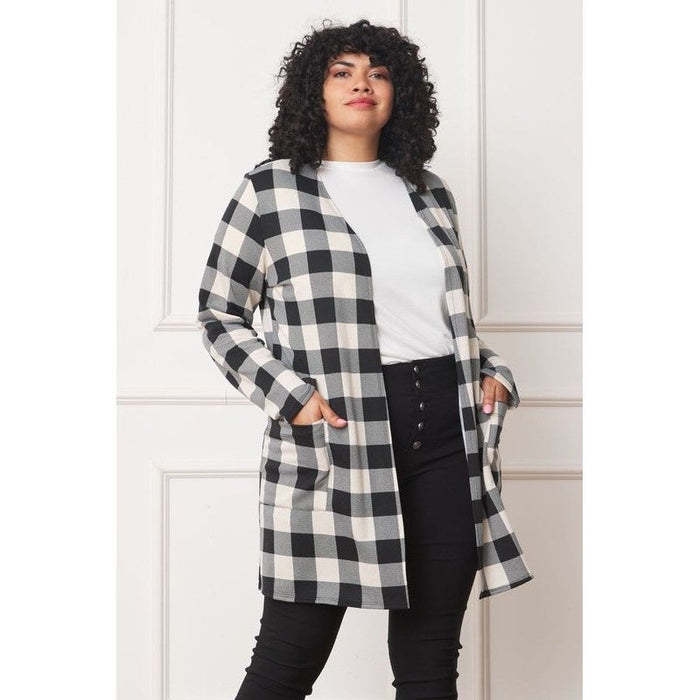 Long Buffalo Plaid Open Cardigan