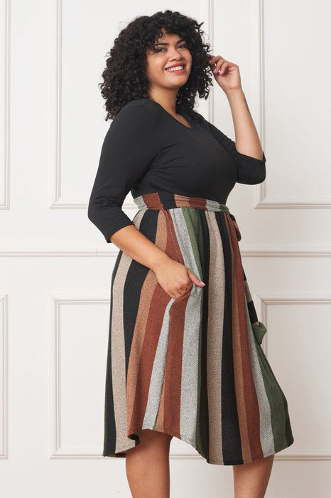 Quarter Sleeve, Stripe Sash Midi Dress