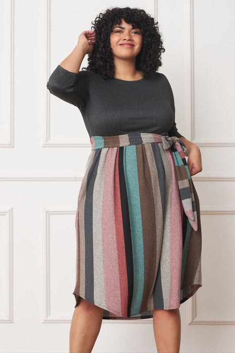 Quarter Sleeve, Stripe Sash Midi Dress