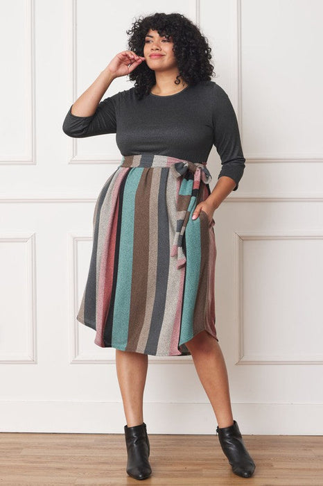 Quarter Sleeve, Stripe Sash Midi Dress