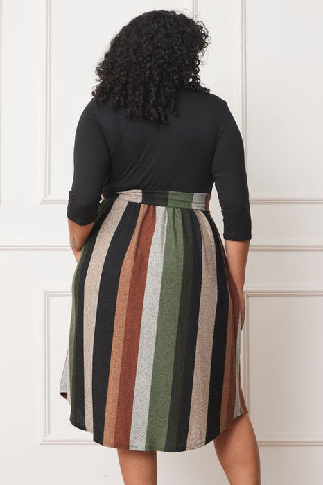 Quarter Sleeve, Stripe Sash Midi Dress