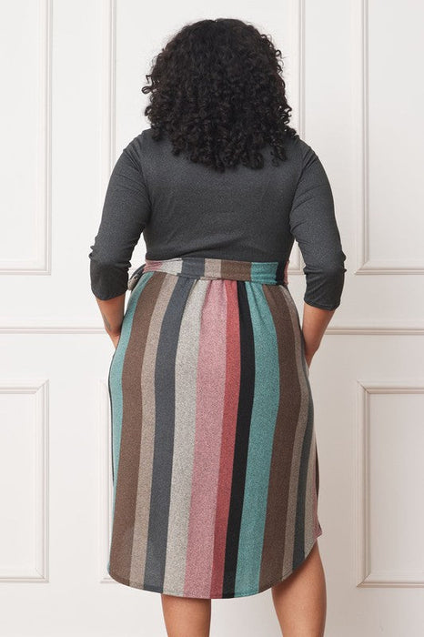 Quarter Sleeve, Stripe Sash Midi Dress