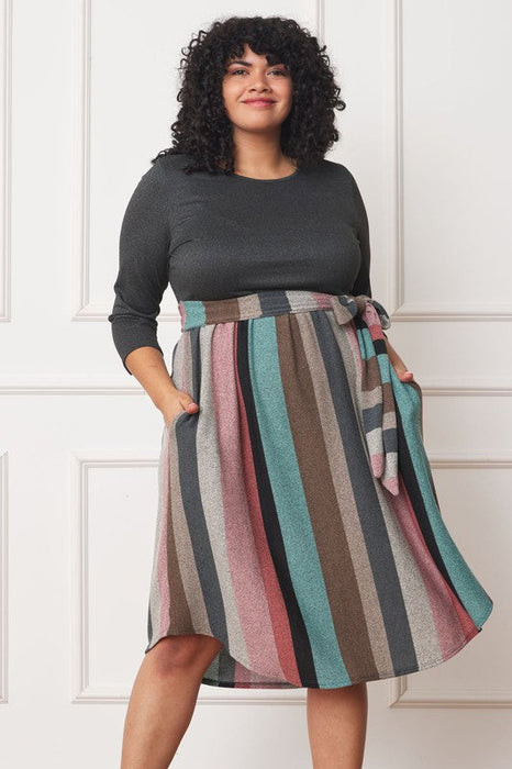 Quarter Sleeve, Stripe Sash Midi Dress