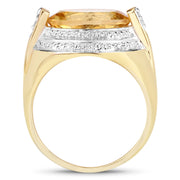 Bids.com 4.56 Carat Genuine Citrine and White Diamond .925 Sterling Silver Ring Rings
