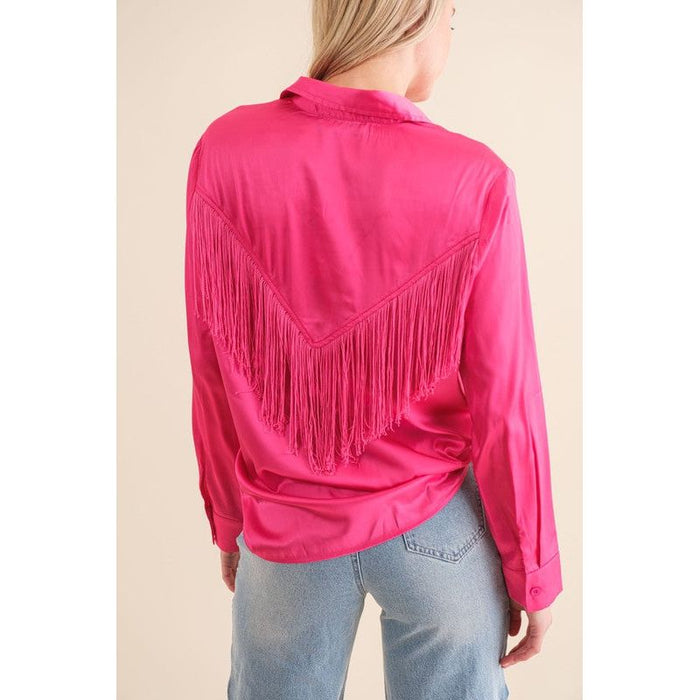 Satin Shirt Blouse with Chevron Fringe