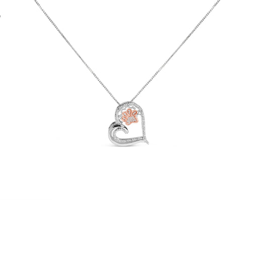 Bids.com 14K Rose Gold Plated Sterling Silver 1/10 Cttw Diamond Paw & Heart Pendant Necklace Necklaces
