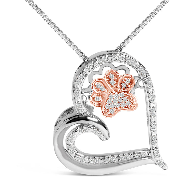 Bids.com 14K Rose Gold Plated Sterling Silver 1/10 Cttw Diamond Paw & Heart Pendant Necklace Necklaces