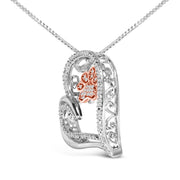 Bids.com 14K Rose Gold Plated Sterling Silver 1/10 Cttw Diamond Paw & Heart Pendant Necklace Necklaces
