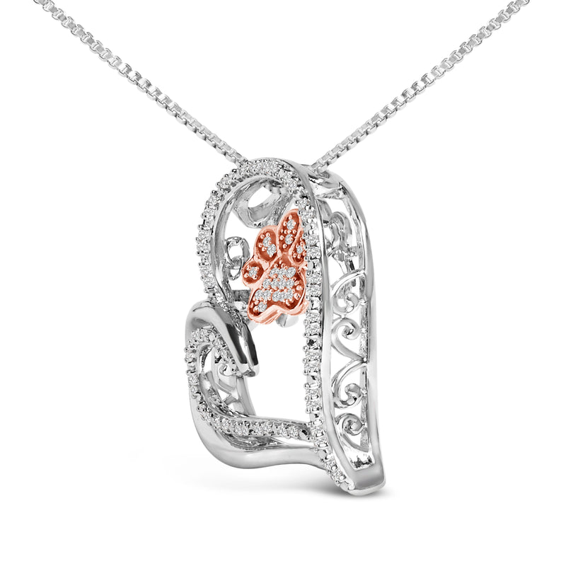 Bids.com 14K Rose Gold Plated Sterling Silver 1/10 Cttw Diamond Paw & Heart Pendant Necklace Necklaces