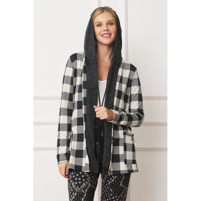 Buffalo Plaid Hooded Cardigan