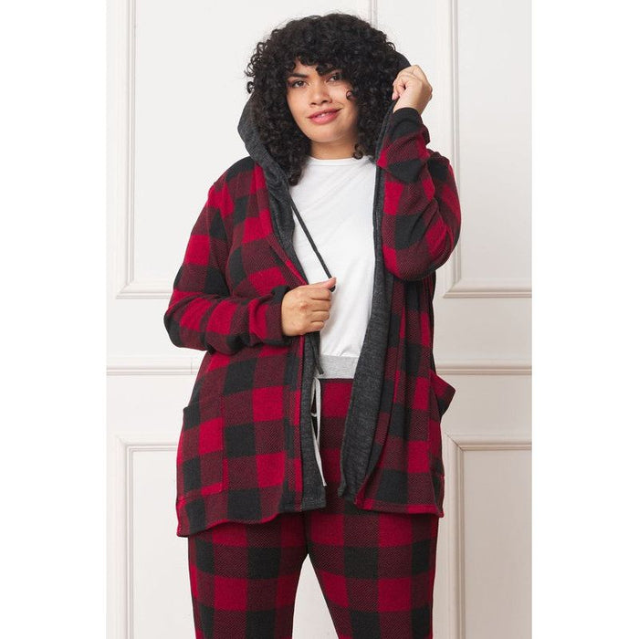 Buffalo Plaid Hooded Cardigan