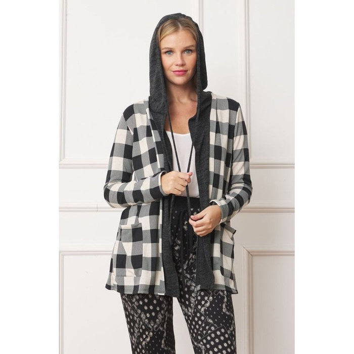 Buffalo Plaid Hooded Cardigan