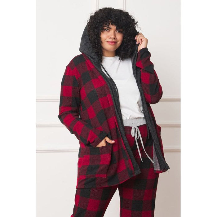 Buffalo Plaid Hooded Cardigan