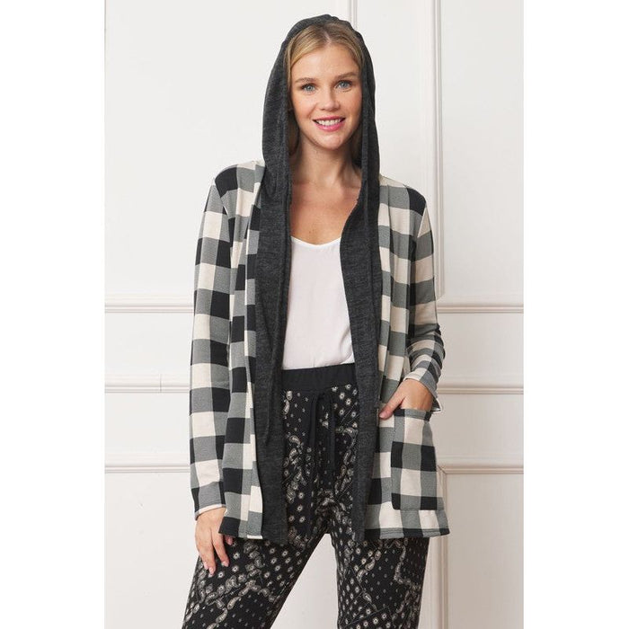 Buffalo Plaid Hooded Cardigan