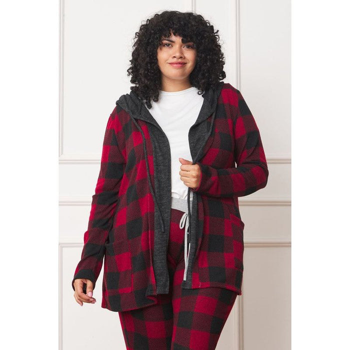 Buffalo Plaid Hooded Cardigan