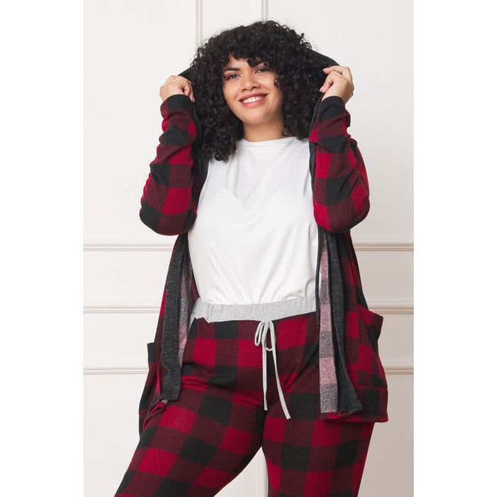 Buffalo Plaid Hooded Cardigan