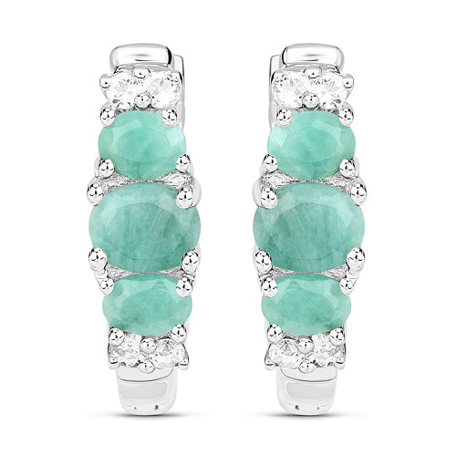 Bids.com 1.30 Carat Genuine Emerald and White Topaz .925 Sterling Silver Earrings Earrings