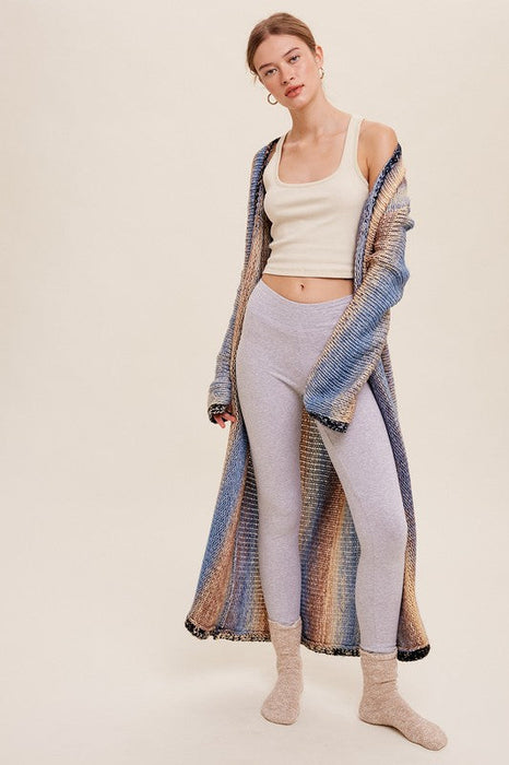 Multi Color Gradation Long Knit Open Cardigan