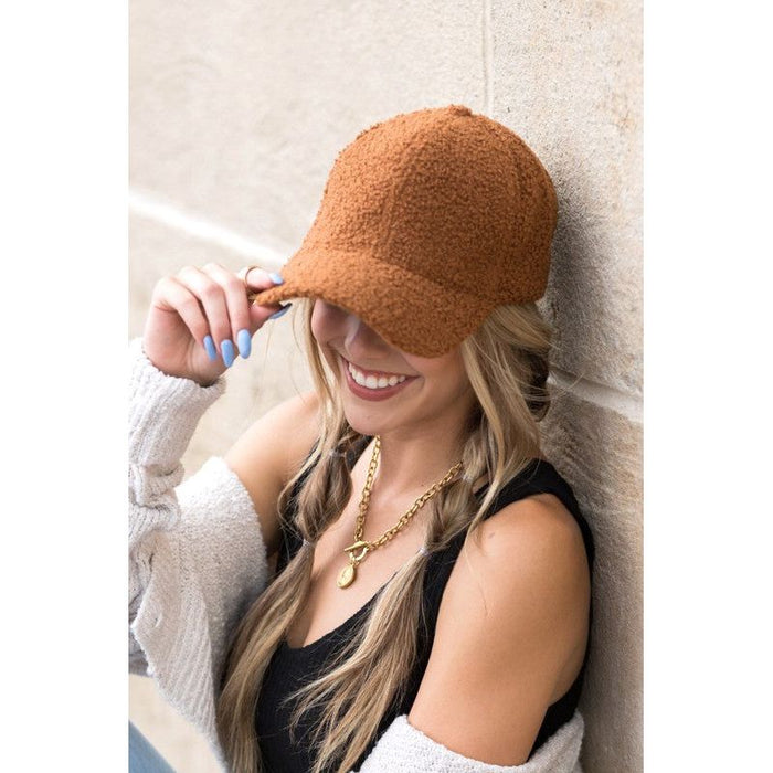 Boucle Sherpa Teddy Bear Knit Ball Cap