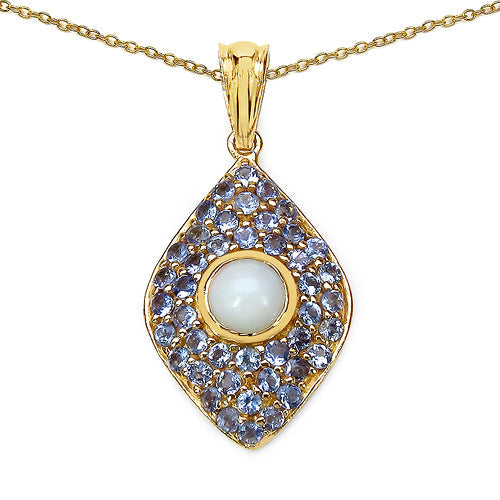 Bids.com 14K Yellow Gold Plated 1.82 Carat Genuine Ethiopian Opal & Tanzanite .925 Sterling Silver Pendant Pendants