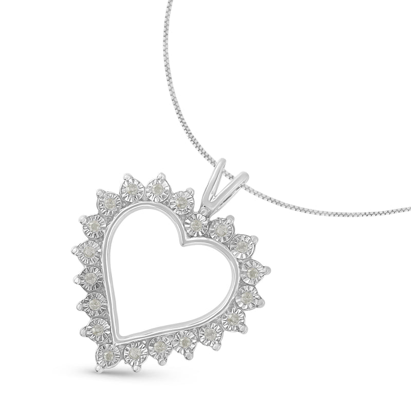 Bids.com .925 Sterling Silver 1/4 Cttw Miracle Set Diamond Open Heart 18" Pendant Necklace (I-J Color, I3 Clarity) Necklaces